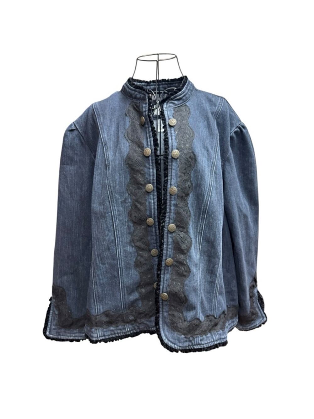 Live a Little Blue Denim Jacket with Black Lace Trim 3X
